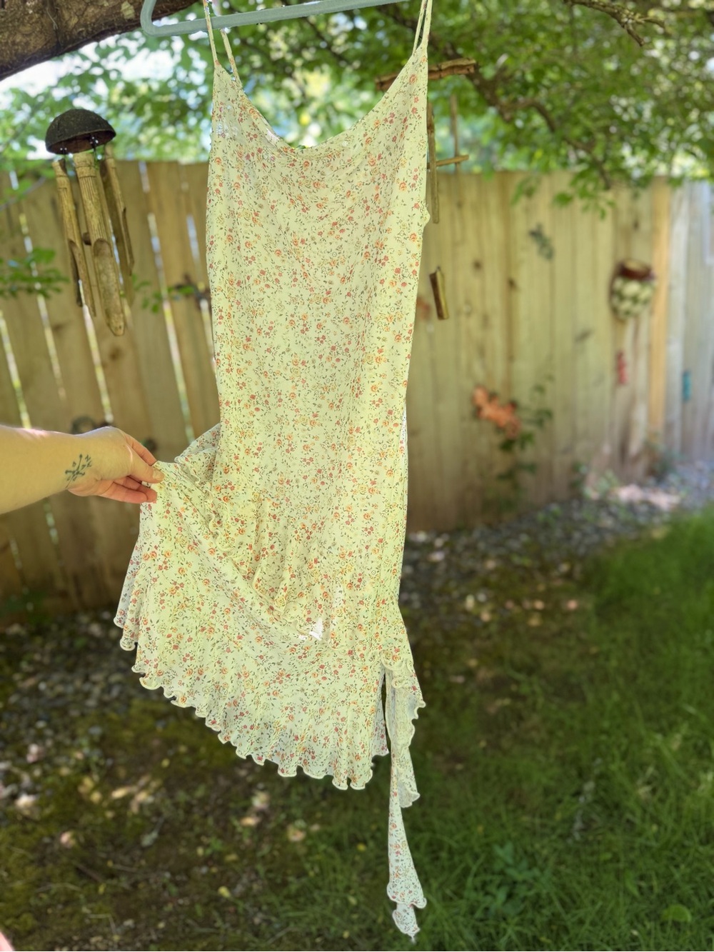 NWOT Caution To The Wind Cream Floral Slip Dress with Pink and Green Print - Picture 3 of 7